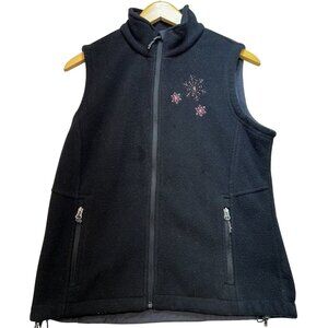 Port Authority Women Zip Up Cardigan Fleece Vest Sz M Black Embroidery Snowman